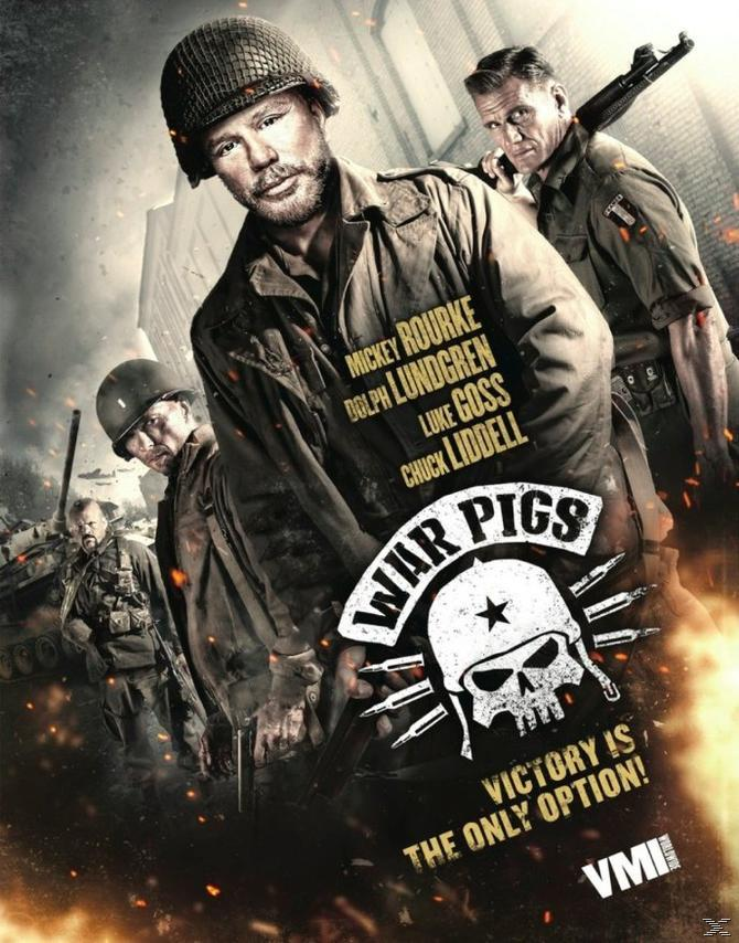 Filmposter für 'War Pigs' mit Schauspielern in Militäruniformen und einem Totenkopf-Emblem.