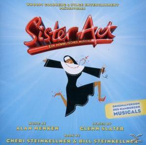 Cover eines Musicals. Eine Nonne mit ausgestreckten Armen, ein roter Titel darüber. Der Titel lautet 'Sister Act'.