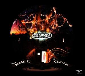 Clutch-Albumcover: Ein Neon-Schild leuchtet über einer dunklen Szene mit einem Baum und den Worten 'From Beale St to Oblivion'.