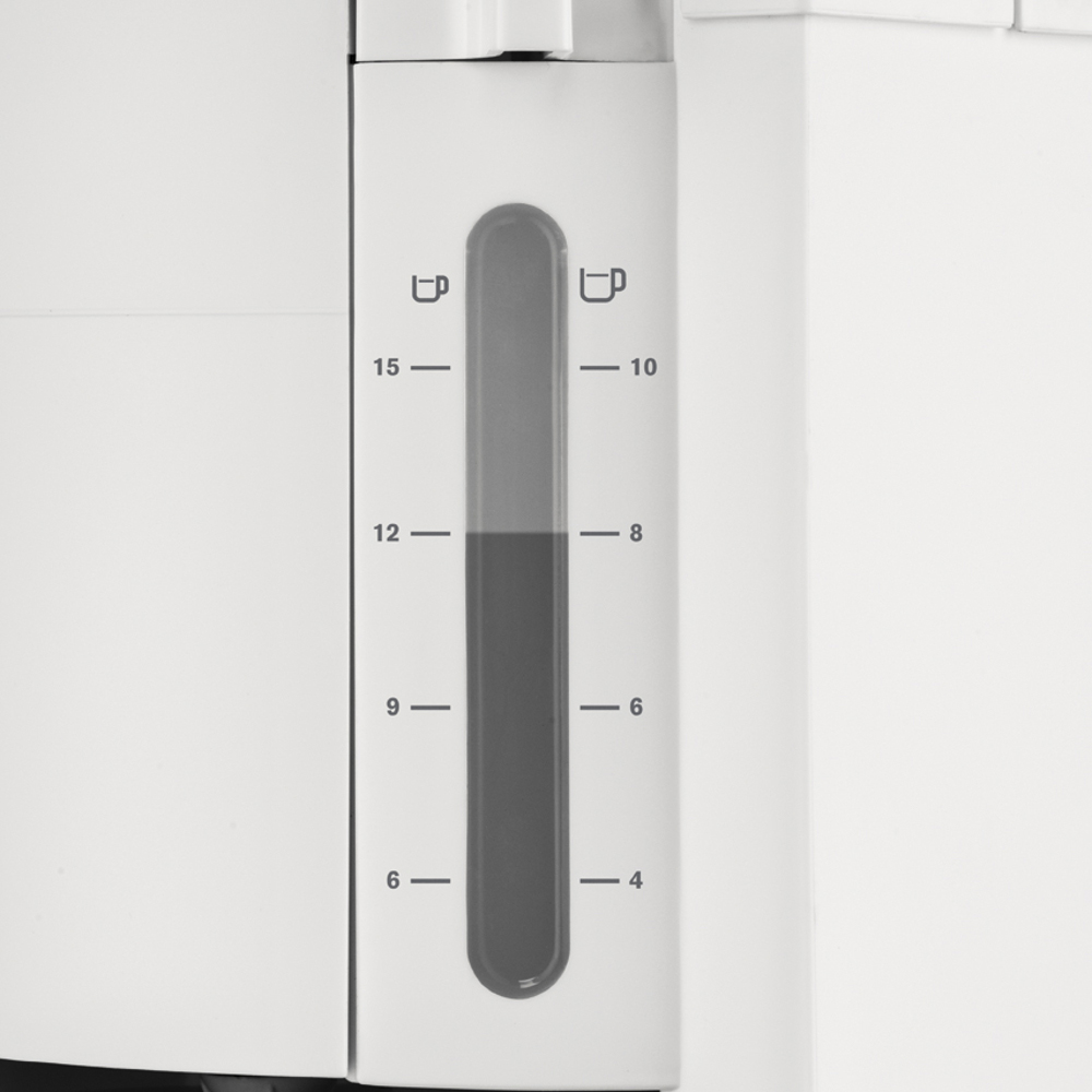 Wasserstandsanzeige der Kaffeemaschine. Zeigt den Wasserstand für 12 Tassen an.