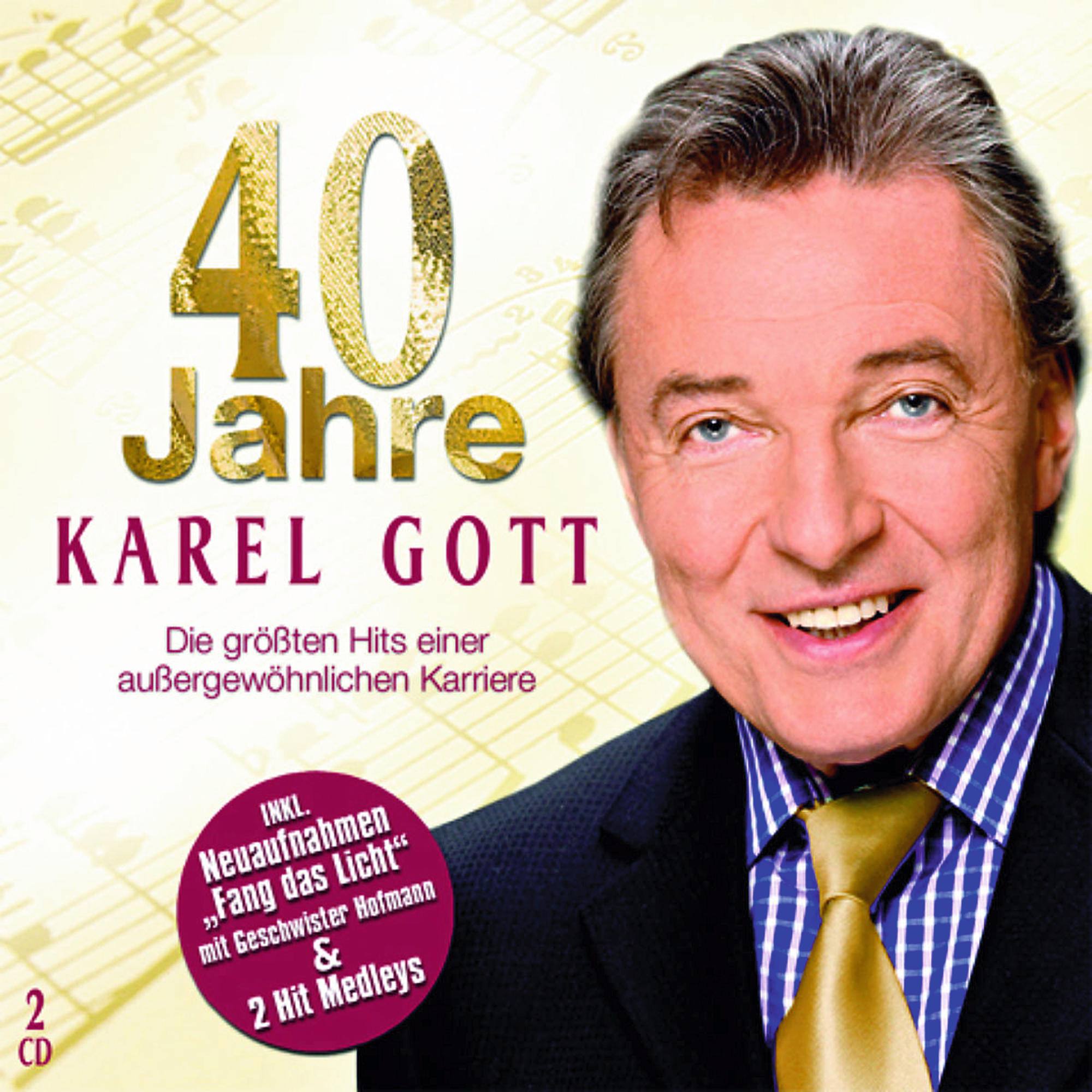 CD-Cover von Karel Gott, mit Text in Gold und Lila. Der Künstler lächelt. Gelber Hintergrund.