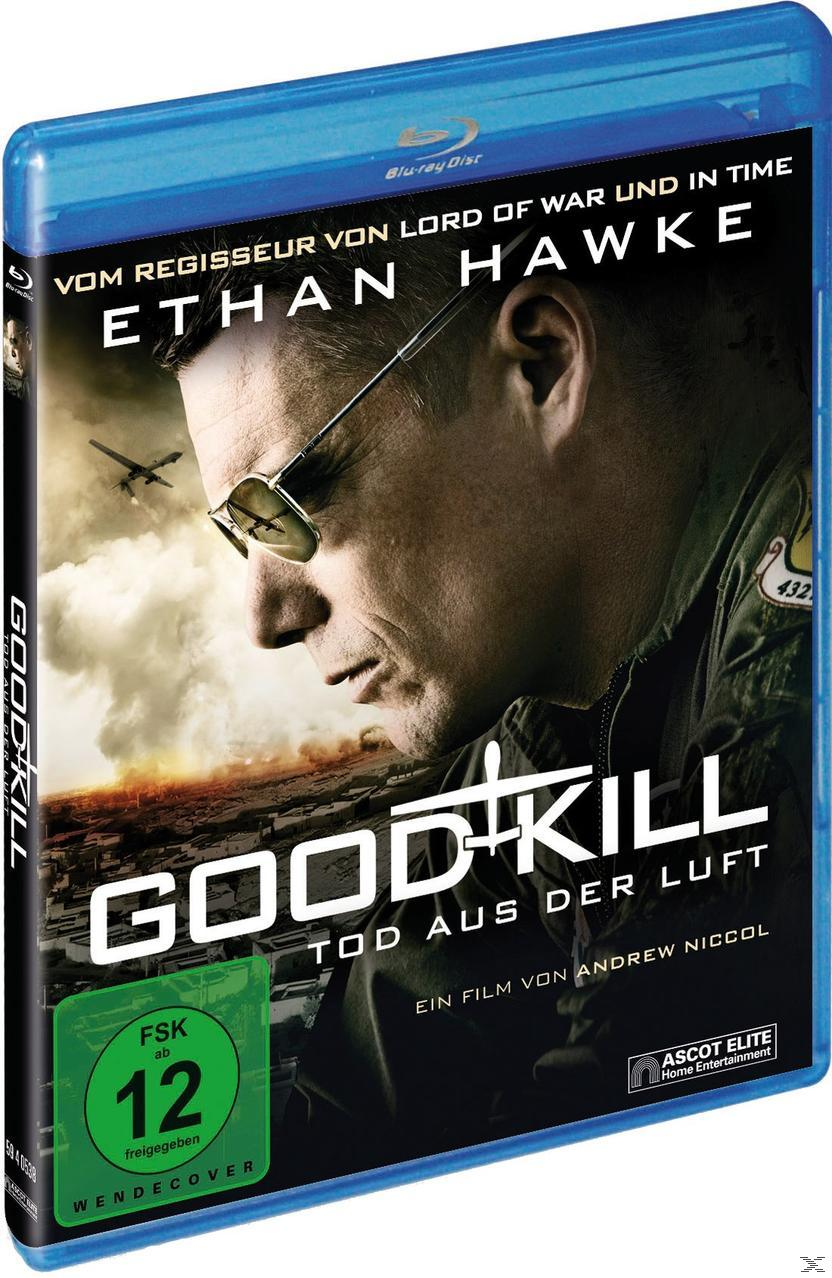 Eine Blu-ray-Disc-Hülle für den Film 'Good Kill' mit Ethan Hawke und einem Filmplakat.
