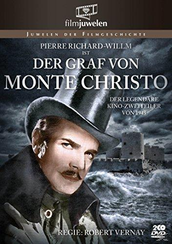 Filmposter für 'Der Graf von Monte Christo'. Ein Mann mit Zylinder wird gezeigt, im Hintergrund ein Schloss und das Meer.