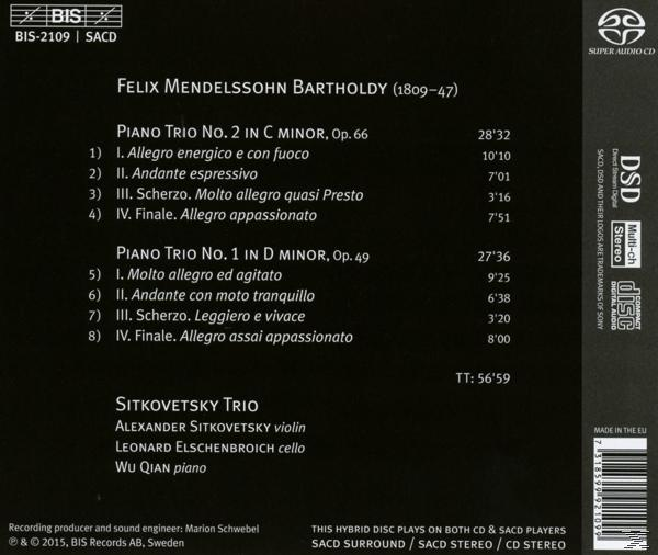CD-Cover. Noten und Text. Titel 'Piano Trio No. 2', Künstler ist Sitkovetsky Trio.