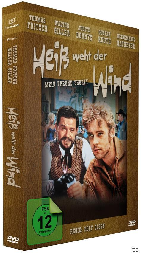 DVD-Cover: Zwei Männer, Titel 'Heiß weht der Wind', Logo 'FSK 12' mit lederartiger Textur.