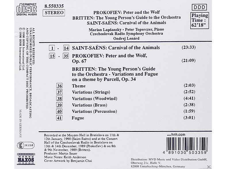 Thumbnail - Marian Lapsansky, Ondrej Lenard, Piano Czechoslovak Radio Symphony Orchestra, Peter Toperczer - And The Wolf / Young Per...