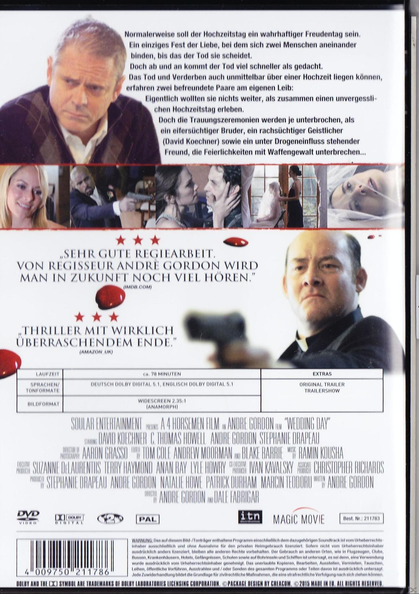 DVD-Rückseite. Text auf Deutsch. Szenen aus einem Film. Mann mit einer Waffe. Menschen bei einer Hochzeit.