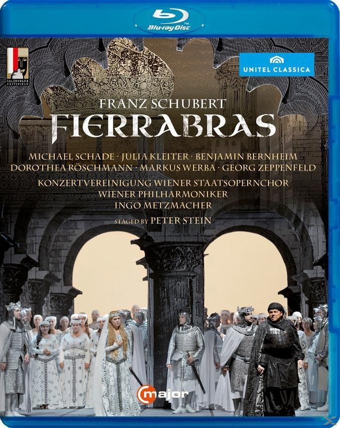 Fierrabras Blu-ray-Cover. Menschen in Kostümen auf einer Bühne. Blauer Hintergrund.