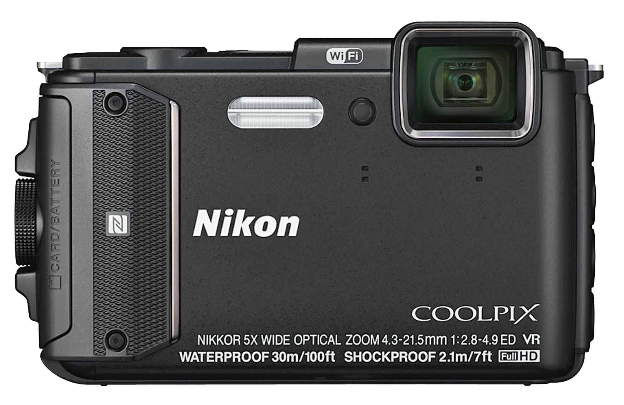Cámara acuática - Nikon AW130 Negro, 16Mp, WiFi, NFC, Kit con Arnés, funda y soporte de bici