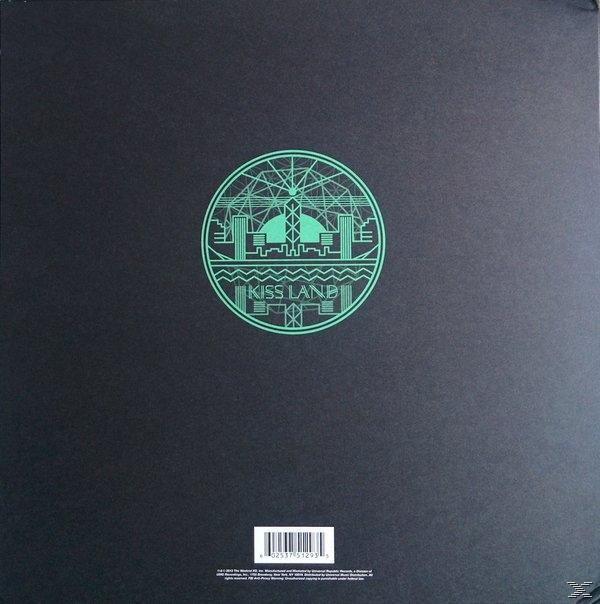 Ein schwarzes Vinyl-Schallplattenalbum mit einem grünen Kiss Land-Logo in der Mitte.