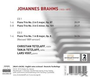 Rückseite einer CD mit Informationen über Johannes Brahms' Klaviertrios.