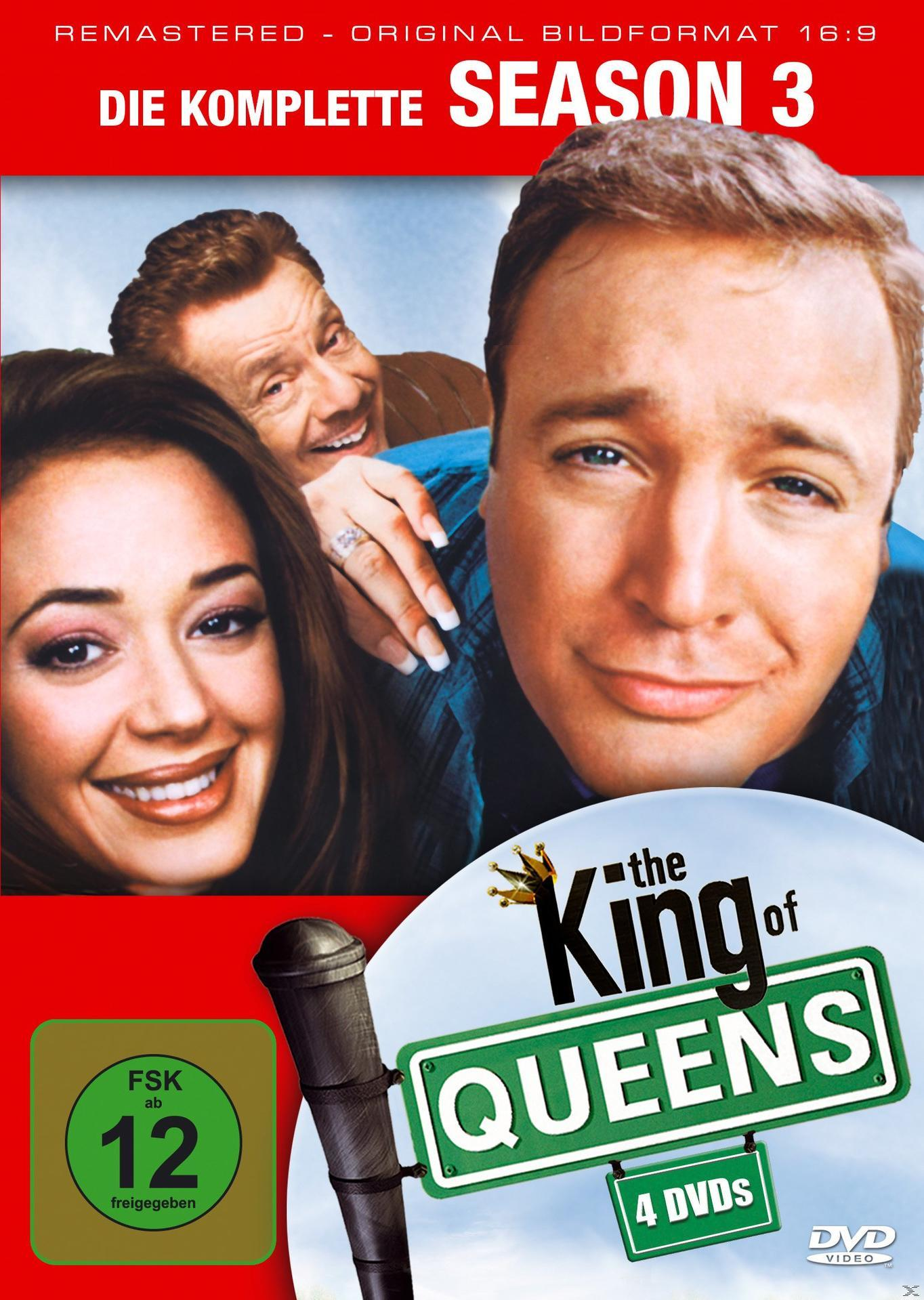 DVD-Cover: Drei Personen, The King of Queens-Titel, roter Hintergrund.