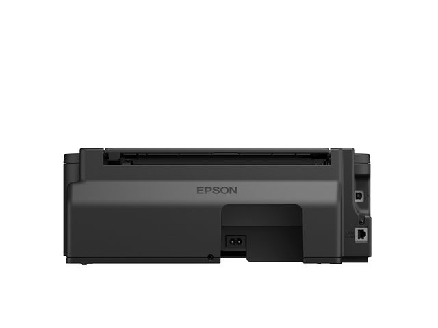 Schwarzer Epson-Drucker, von hinten betrachtet. Das Wort 'EPSON' ist auf der Rückseite aufgedruckt.
