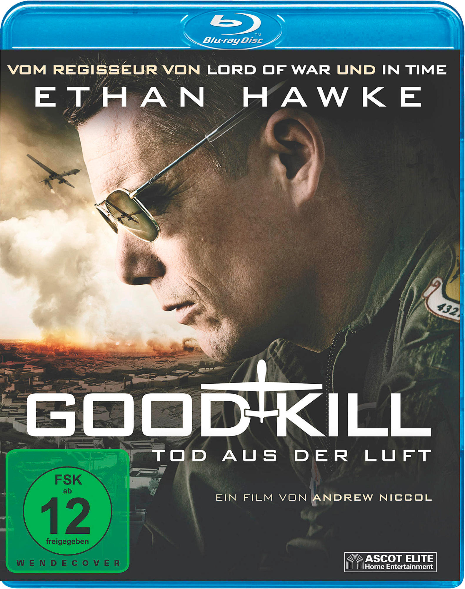 Filmposter für 'Good Kill' mit Ethan Hawke. Deutscher Text. Blu-ray Disc-Label oben.