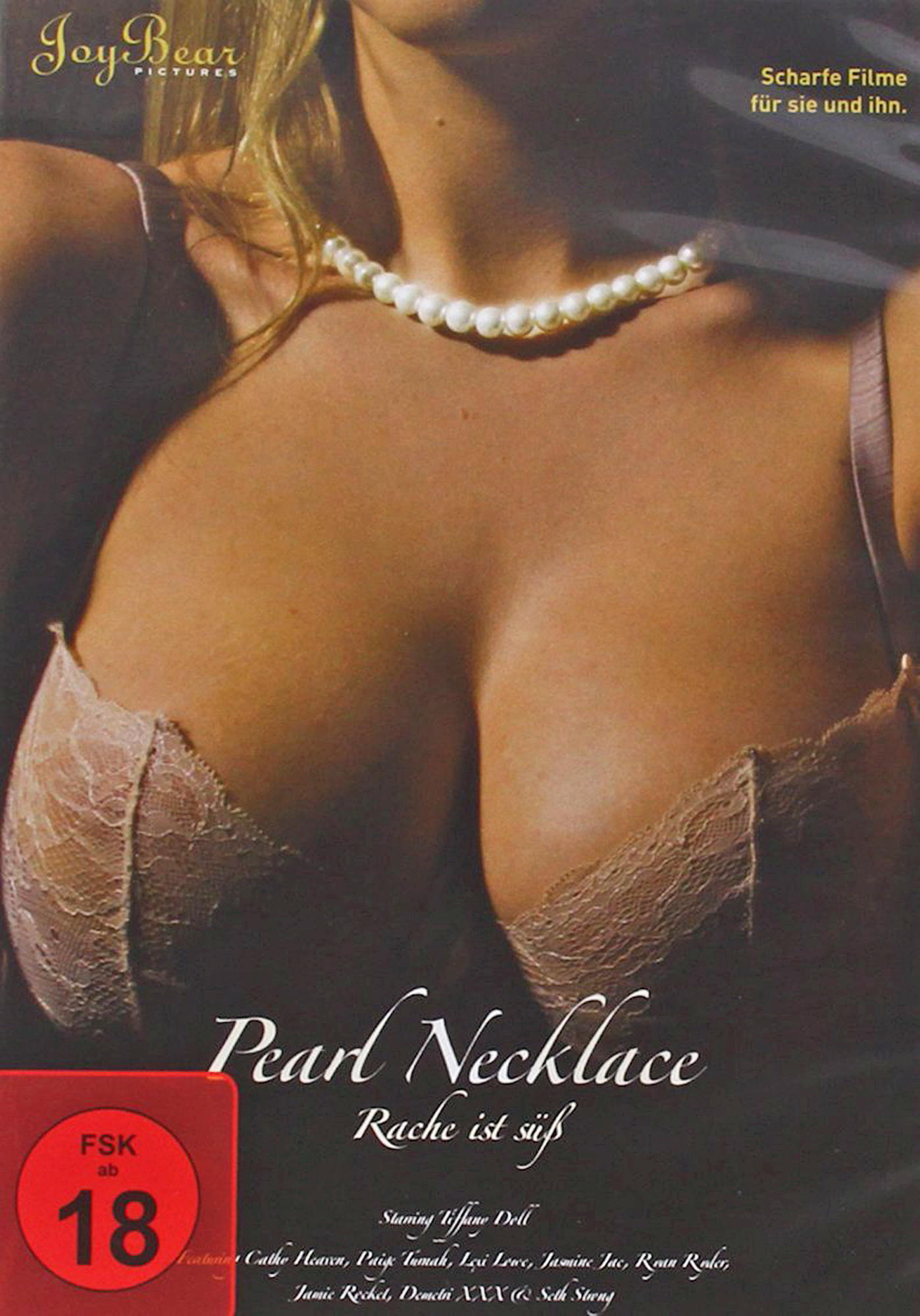 Ein DVD-Cover zeigt die Brust einer Frau und den Titel 'Pearl Necklace'.
