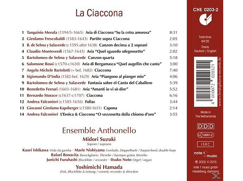 Thumbnail - Anthonello Ensemble, Midori Suzuki - La Ciaccona-Arien & Folias (CD)