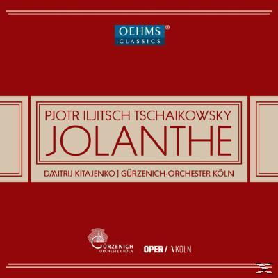 Albumcover: Roter Hintergrund mit weißem Text und einem zentralen Rechteck, Album mit dem Titel "Jolanthe".