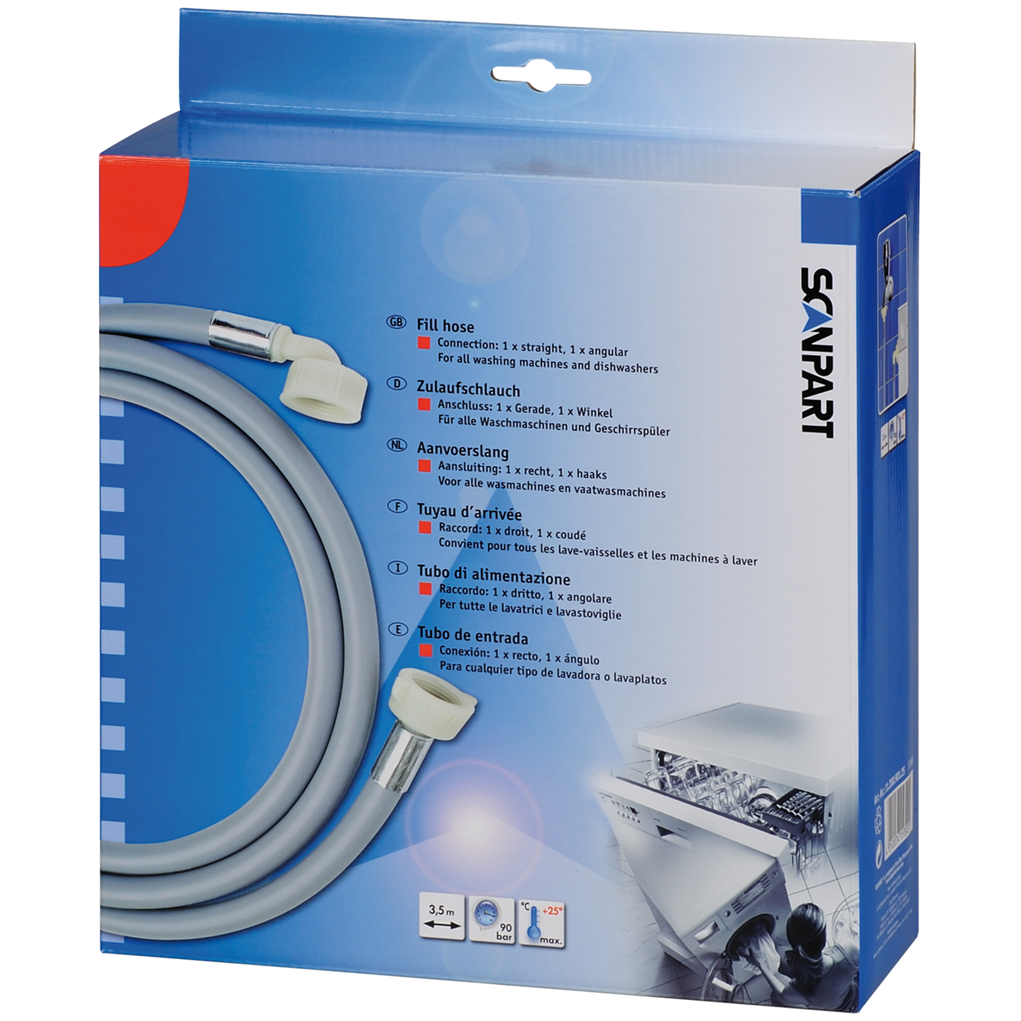 SCANPART AANVOERSLANG 90 BAR 3,5 METER Toevoerslang