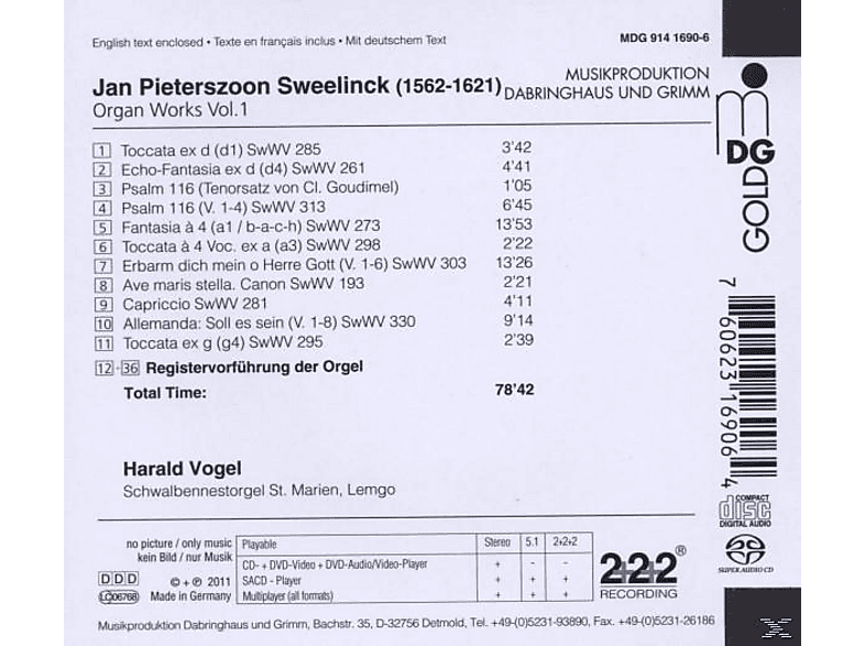 Thumbnail - Jan Pieterszoon Sweelinck - Sweelinck: Organ Works Vol. 1/ Harald Vogel (SACD Hybrid)
