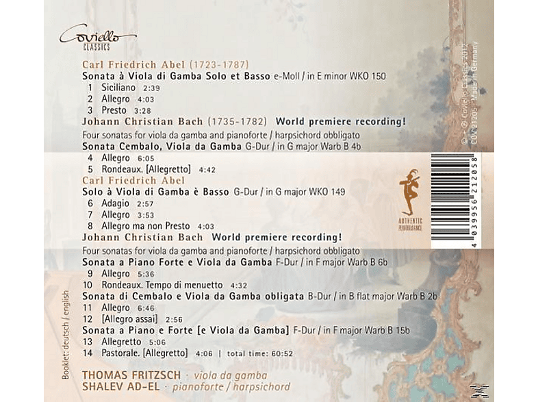 Thumbnail - Fritzsch,T./Ad-El,S., Fritzsch,Thomas/Ad-El,Shalev - Sonaten für Viola da gamba (CD)