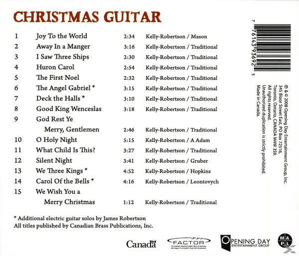 CD-Cover mit dem Titel "Christmas Guitar". Enthält Trackliste, Künstler und Copyright-Informationen.