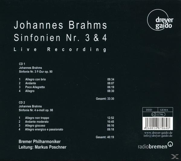 Poschner, Bremer Philharmoniker - Sinfonien 3 & 4  - (CD)