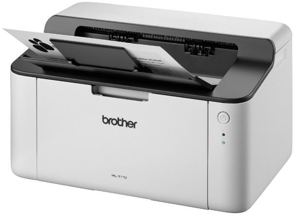 Witte Brother-printer: Papier komt eruit, aan/uit-knop brandt.