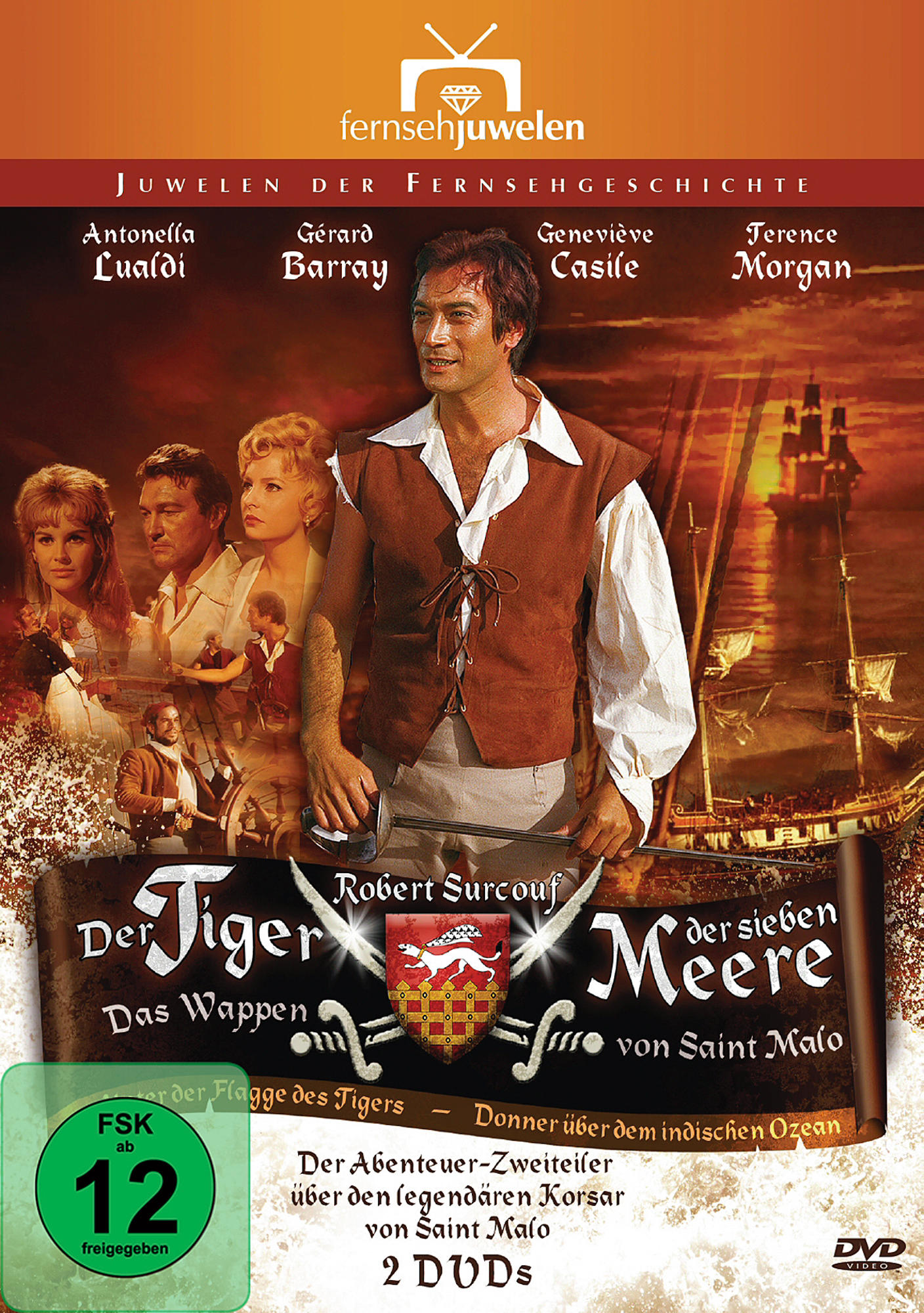 Filmposter. Mann in brauner Weste, Schiffe, Text auf Deutsch.