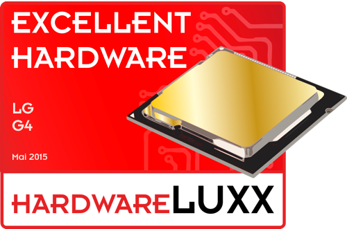 Roter Hintergrund, Prozessor mit goldenem Zentrum und "EXCELLENT HARDWARE" und "HARDWARELUXX" in Weiß.