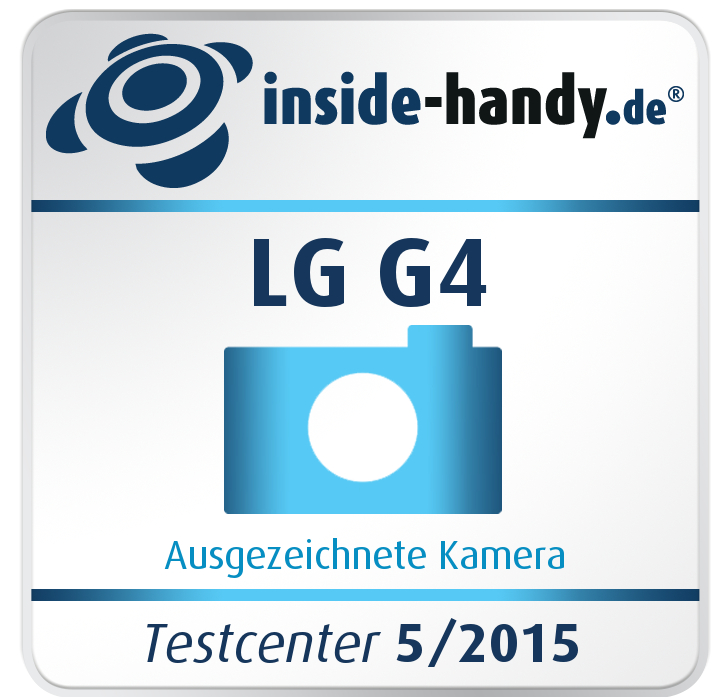 Logo von inside-handy.de mit LG G4, Kameragrafik und Text über die Kamera.