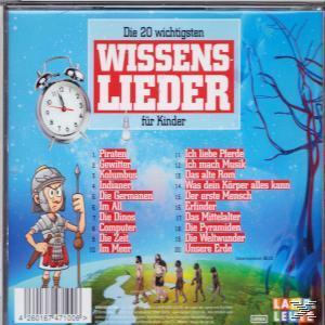 CD-Cover von "Die 20 wichtigsten Wissenslieder für Kinder" mit Wecker und Gladiator.