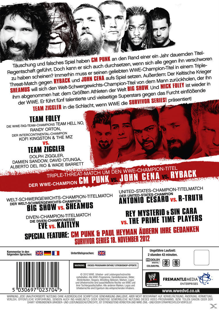 DVD-Rückseite mit Wrestling-Match-Details, mit mehreren Wrestler-Bildern.