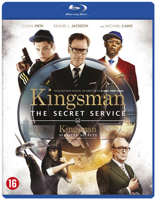 Filmposter: Kingsman-acteurs met een centrale afbeelding en de titel van de film.