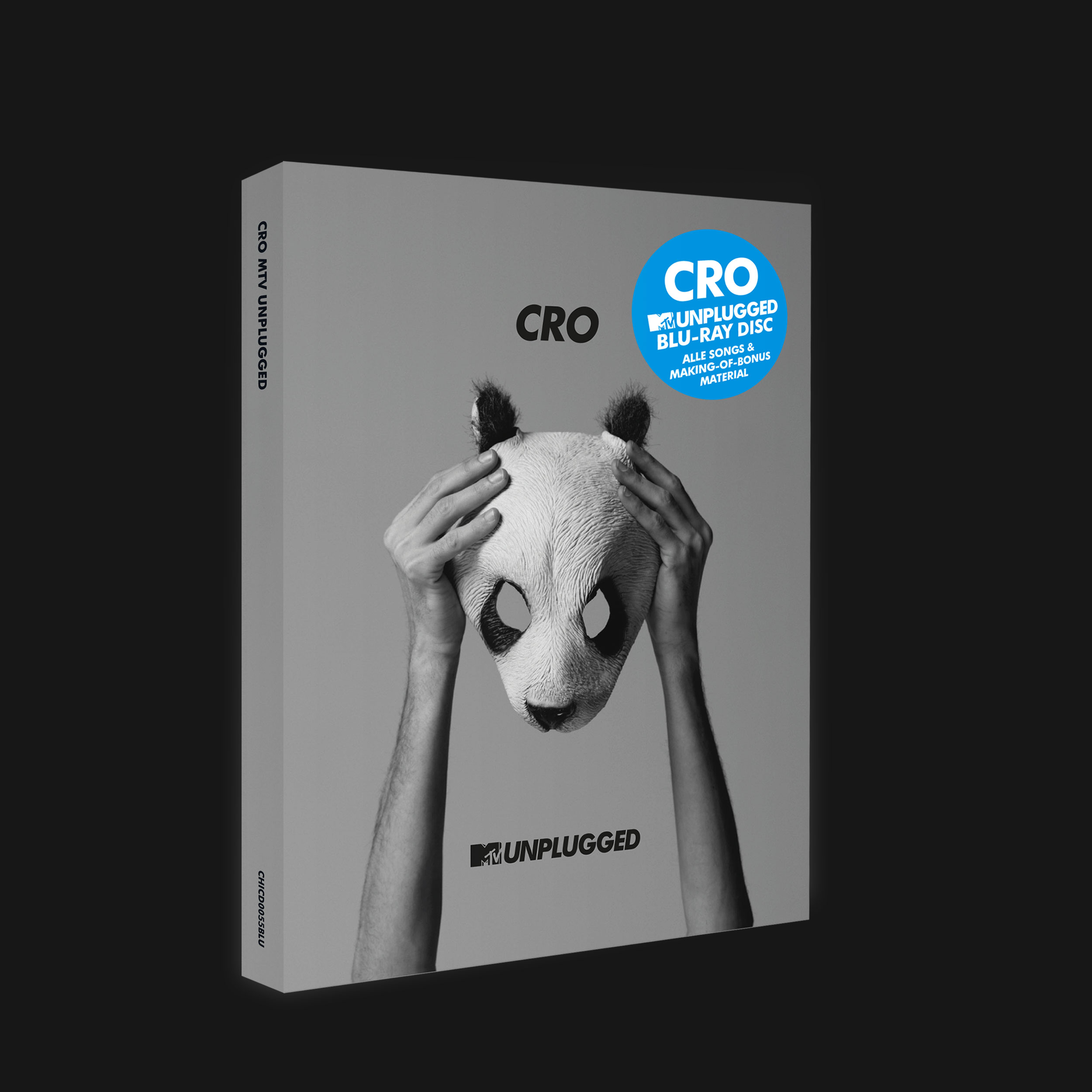 Albumcover mit einer Person, die eine Pandamaske vor ihrem Gesicht hält, mit dem Text 'CRO UNPLUGGED'.