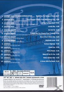 DVD-Rückseite mit Titellisten und Text. Der Titel lautet 'AMERICA & FRIENDS LIVE IN CONCERT'.