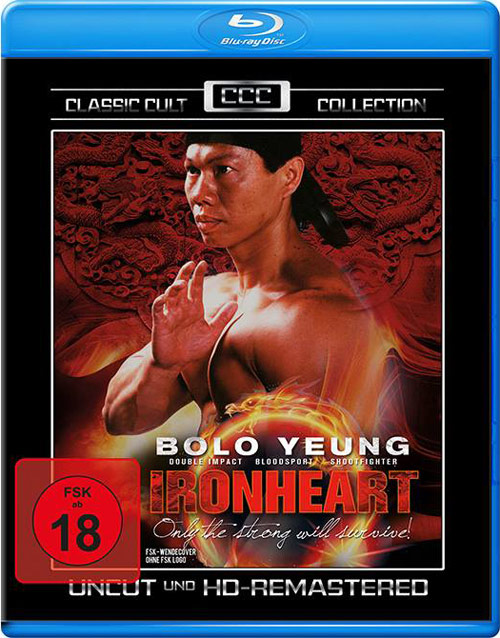 Blu-ray-Cover des Films "Ironheart" mit Bolo Yeung. Die Disc-Hülle ist blau.