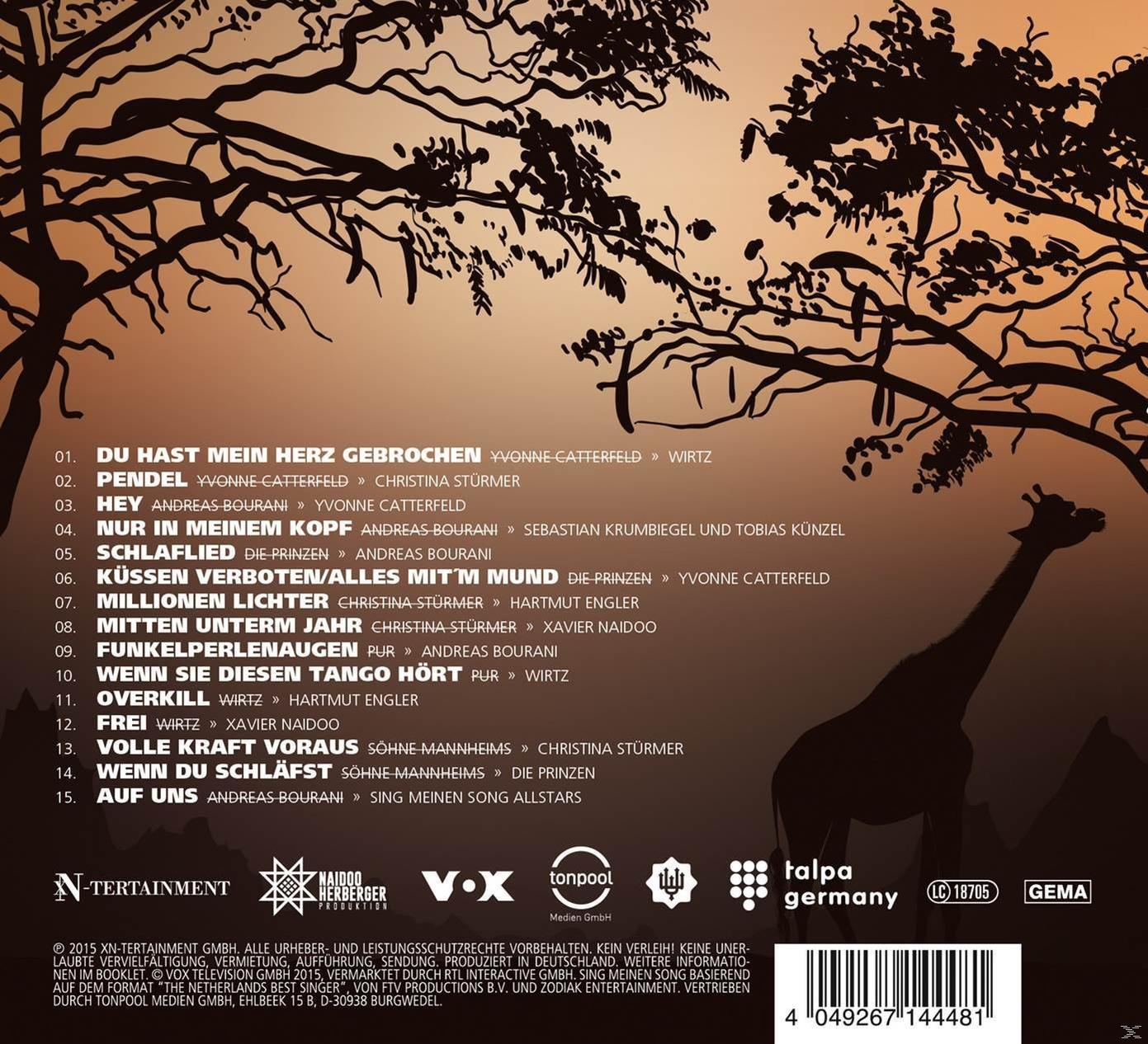 Album-Rückseite mit deutschen Songtiteln und Giraffensilhouette.