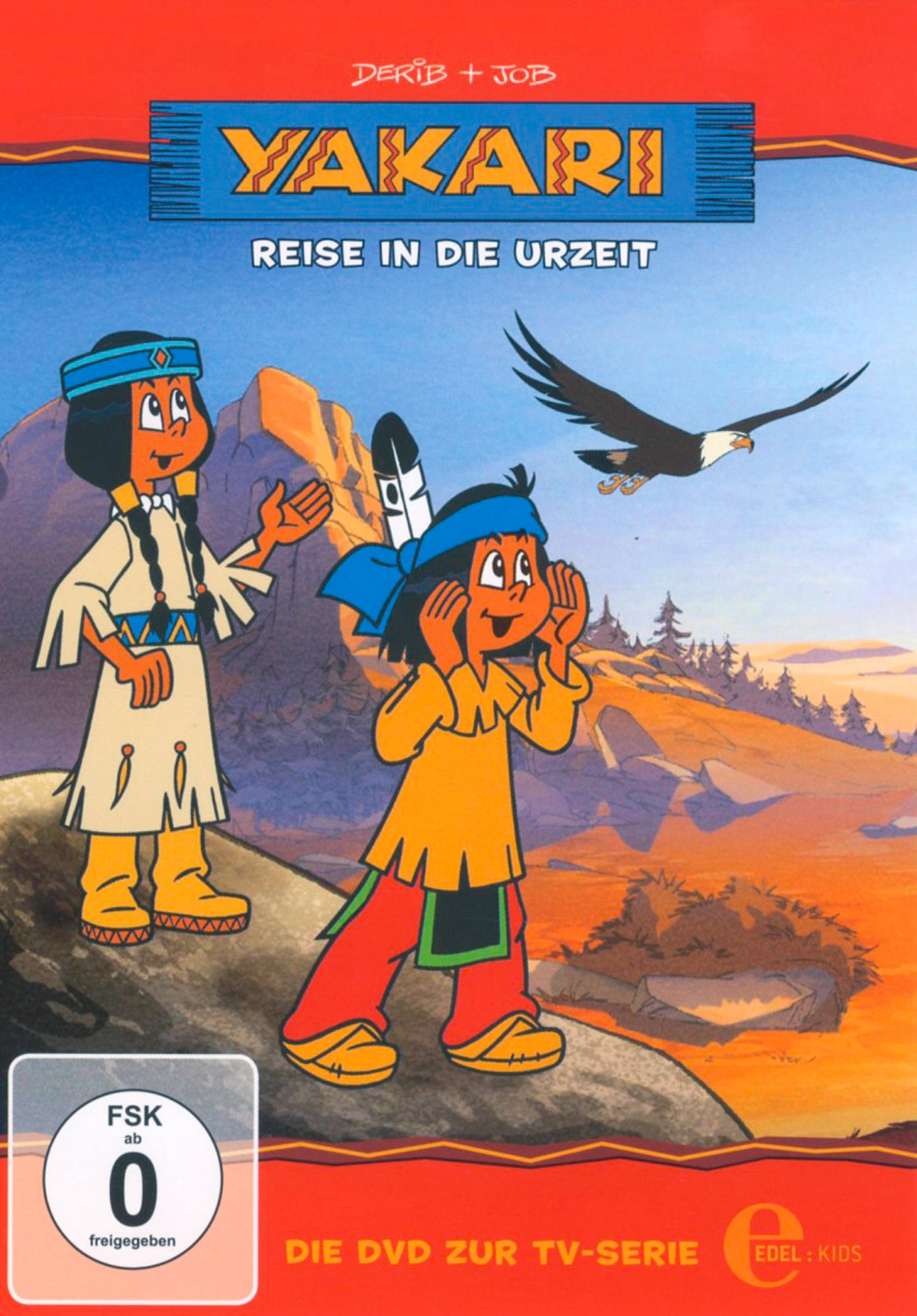 DVD-Cover. Zwei Kinder, eines mit Federkopfschmuck, und ein Adler, der in blauem Himmel fliegt.