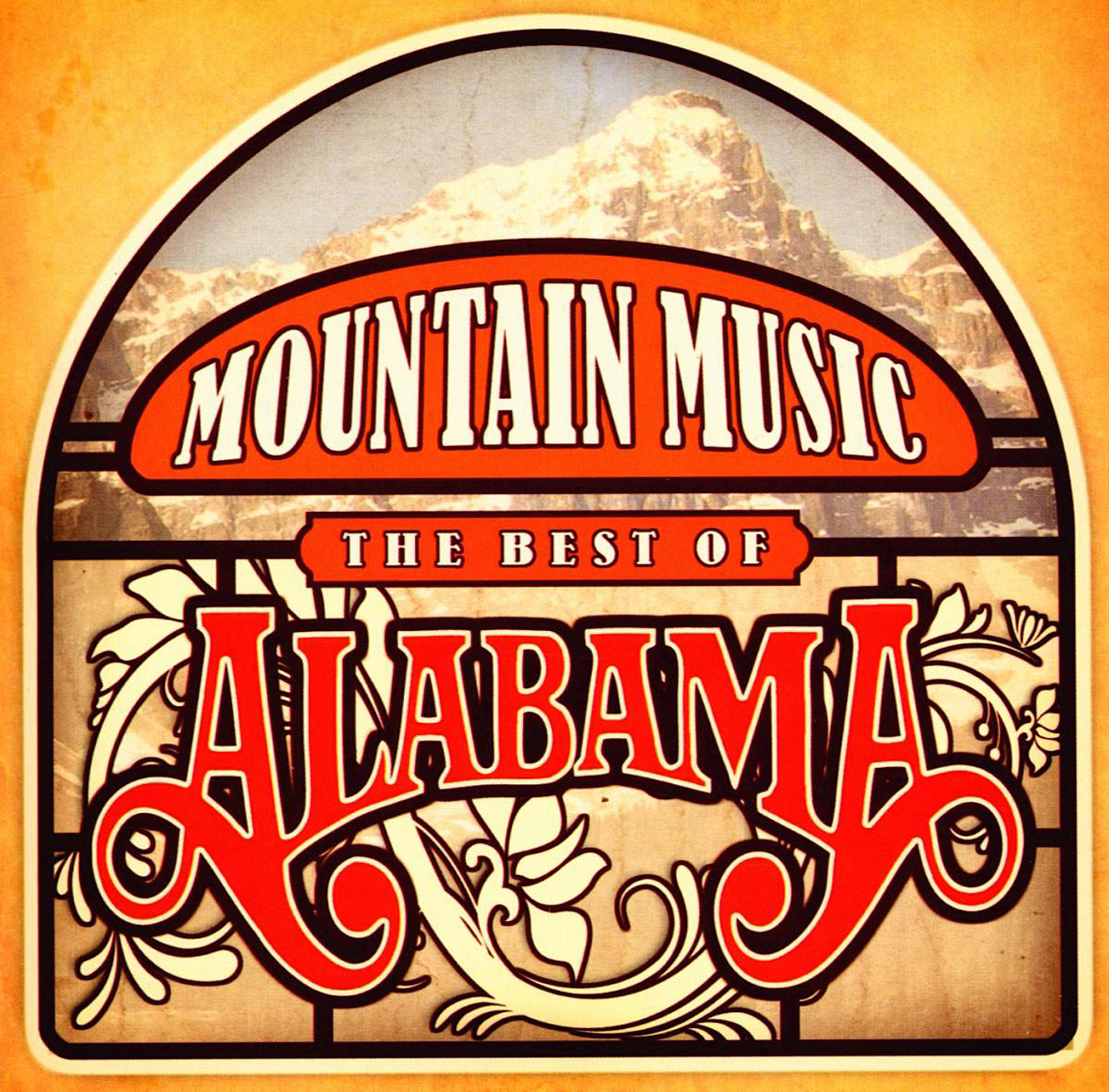 Album borító hegyi tájjal. A szöveg nagyméretű betűkkel tartalmazza a 'MOUNTAIN MUSIC' és az 'ALABAMA' feliratot.