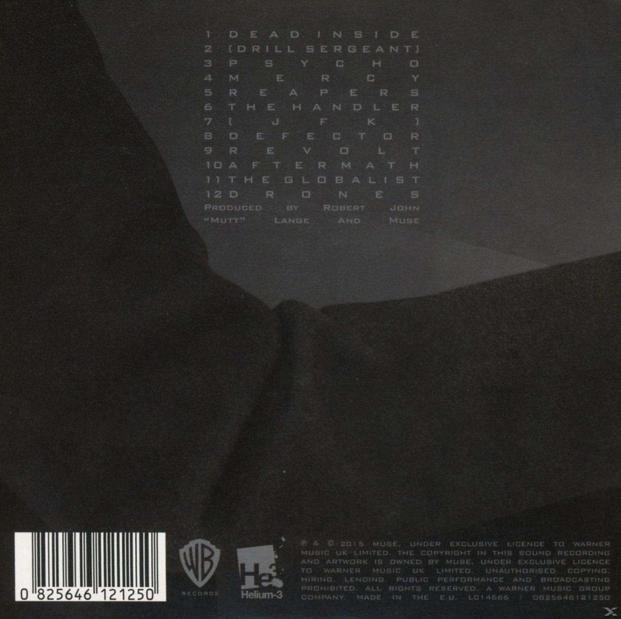 Album-Rückseite mit Trackliste in grauem Text vor dunklem Hintergrund. Das Album heißt 'Muse'.