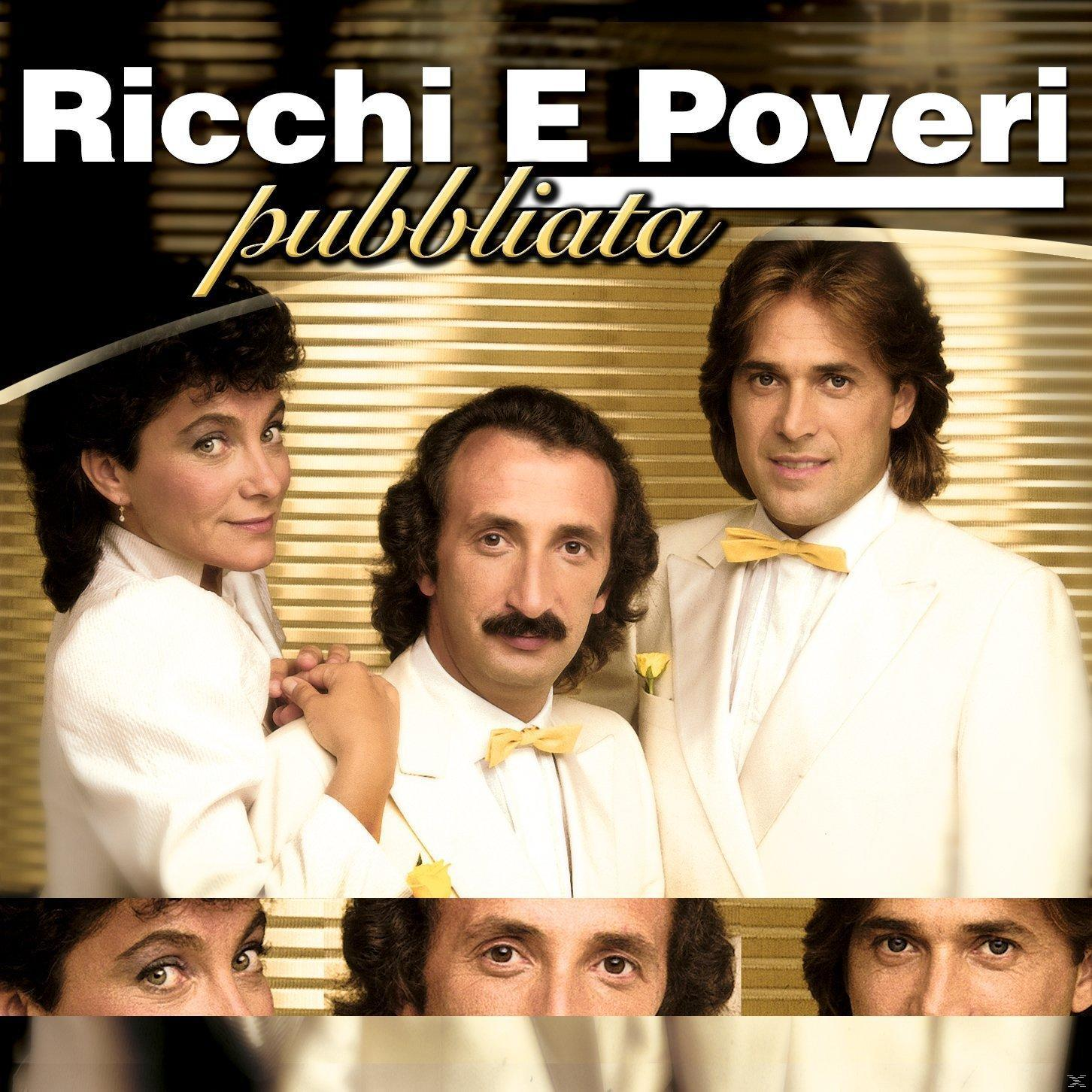 Albumcover von Ricchi e Poveri mit drei Personen in weißen Anzügen. Das Wort 'pubblicata' steht darüber.