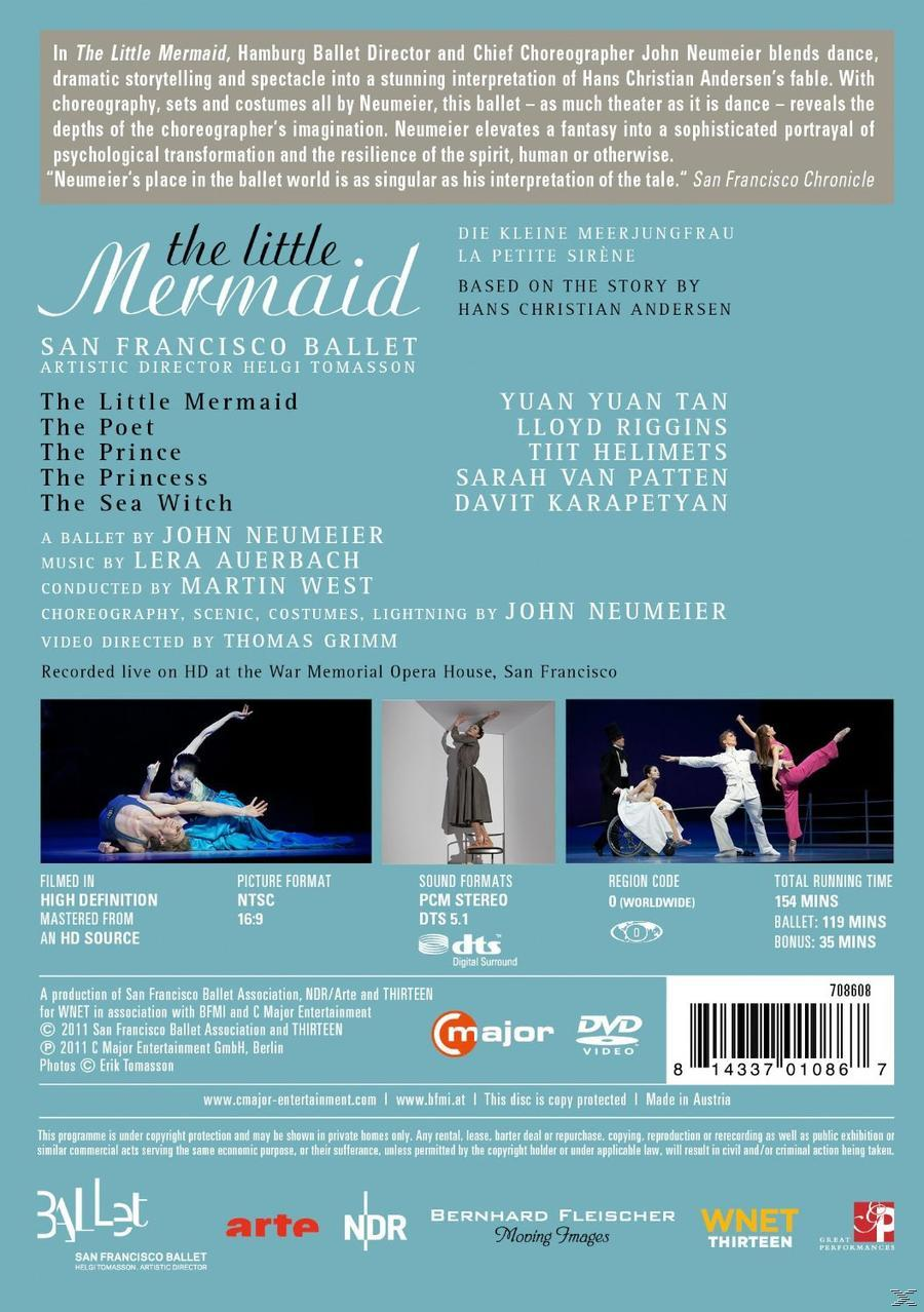 DVD-Cover für das Ballett 'The Little Mermaid'. Fotos der Besetzung und Credits auf blauem Grund.