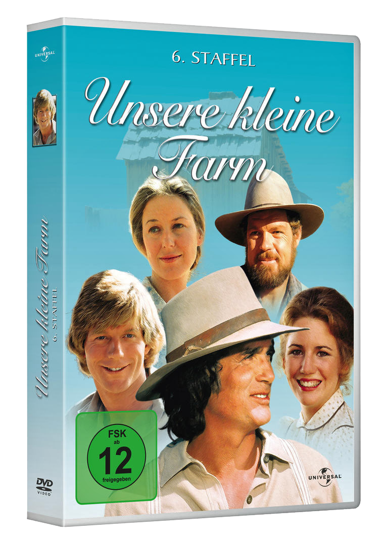 DVD-Cover von 'Unsere kleine Farm' mit Schauspielern und Serientitel. Ein blauer Himmel ist im Hintergrund zu sehen.