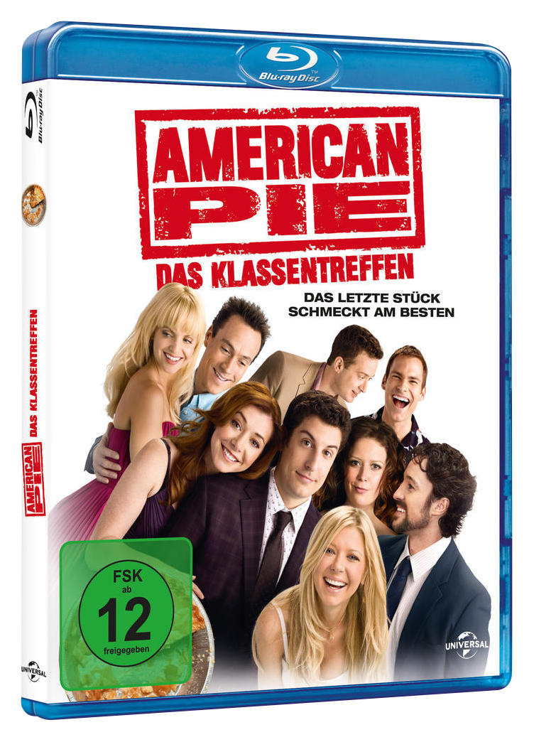 Blu-ray-Cover für 'American Pie: Reunion' mit einer Gruppe von Schauspielern auf dem Cover. Der Hintergrund ist schwarz.