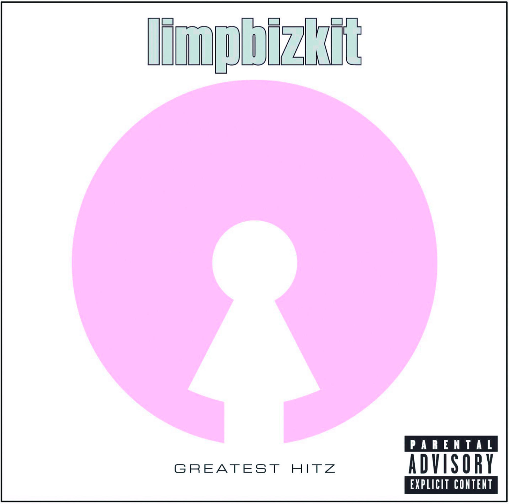 Albumcover mit rosa Schlüssellochform und weißem Text: LIMPBBIZKIT, GREATEST HITZ. Schwarzer Hintergrund.