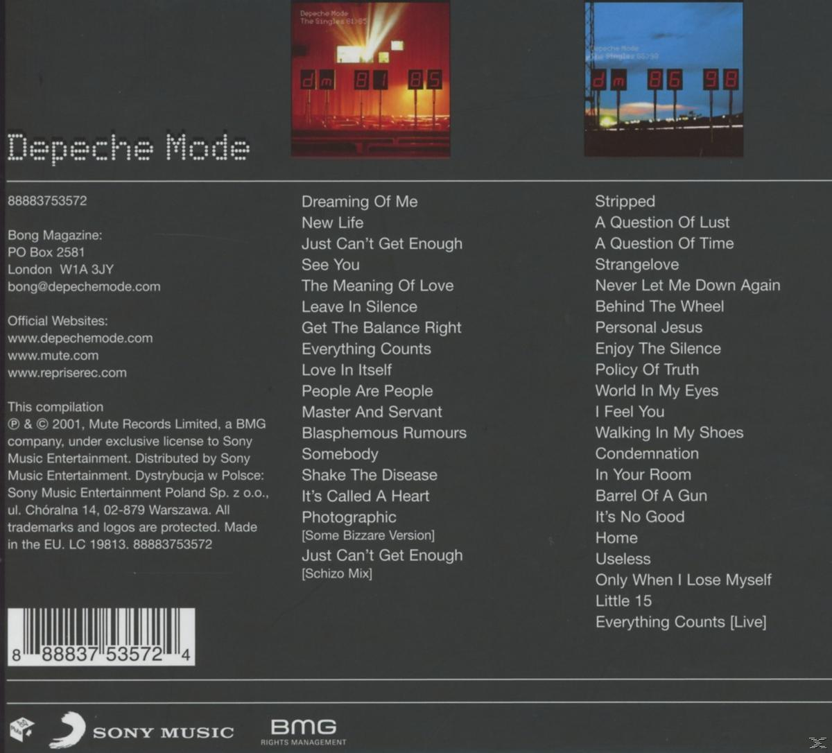 Depeche Mode CD borító. Tartalmazza a számok listáját, infókat és egy fotót.