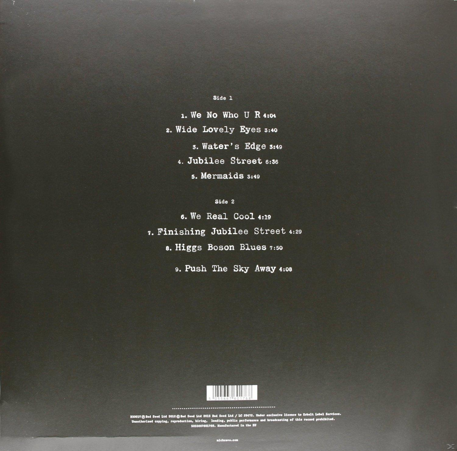 Rückseite eines Albums mit Songtiteln und Credits, weiß auf Schwarz gedruckt.