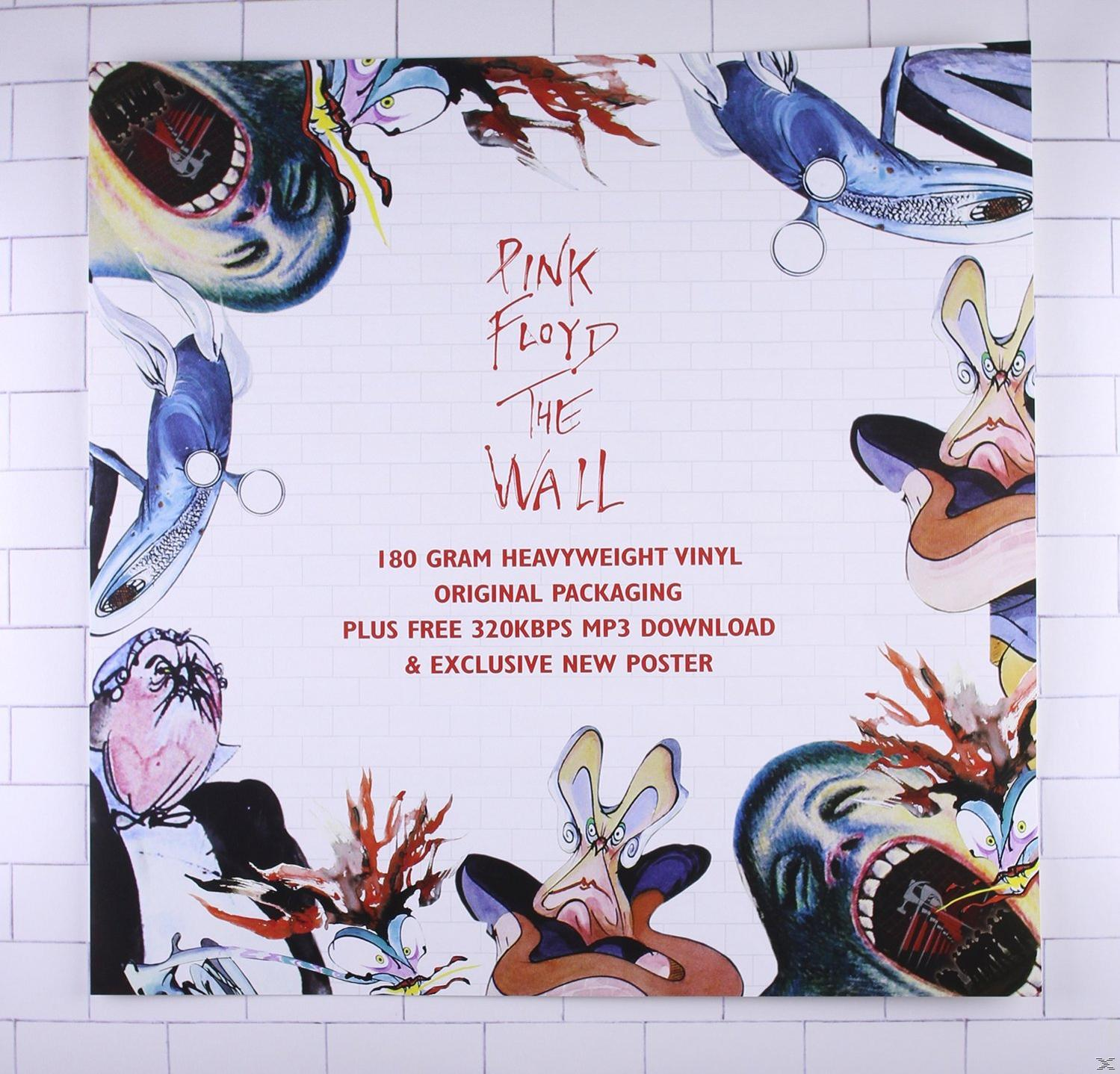Albumcover mit Cartoon-Gesichtern und Text. 'Pink Floyd The Wall' ist sichtbar.