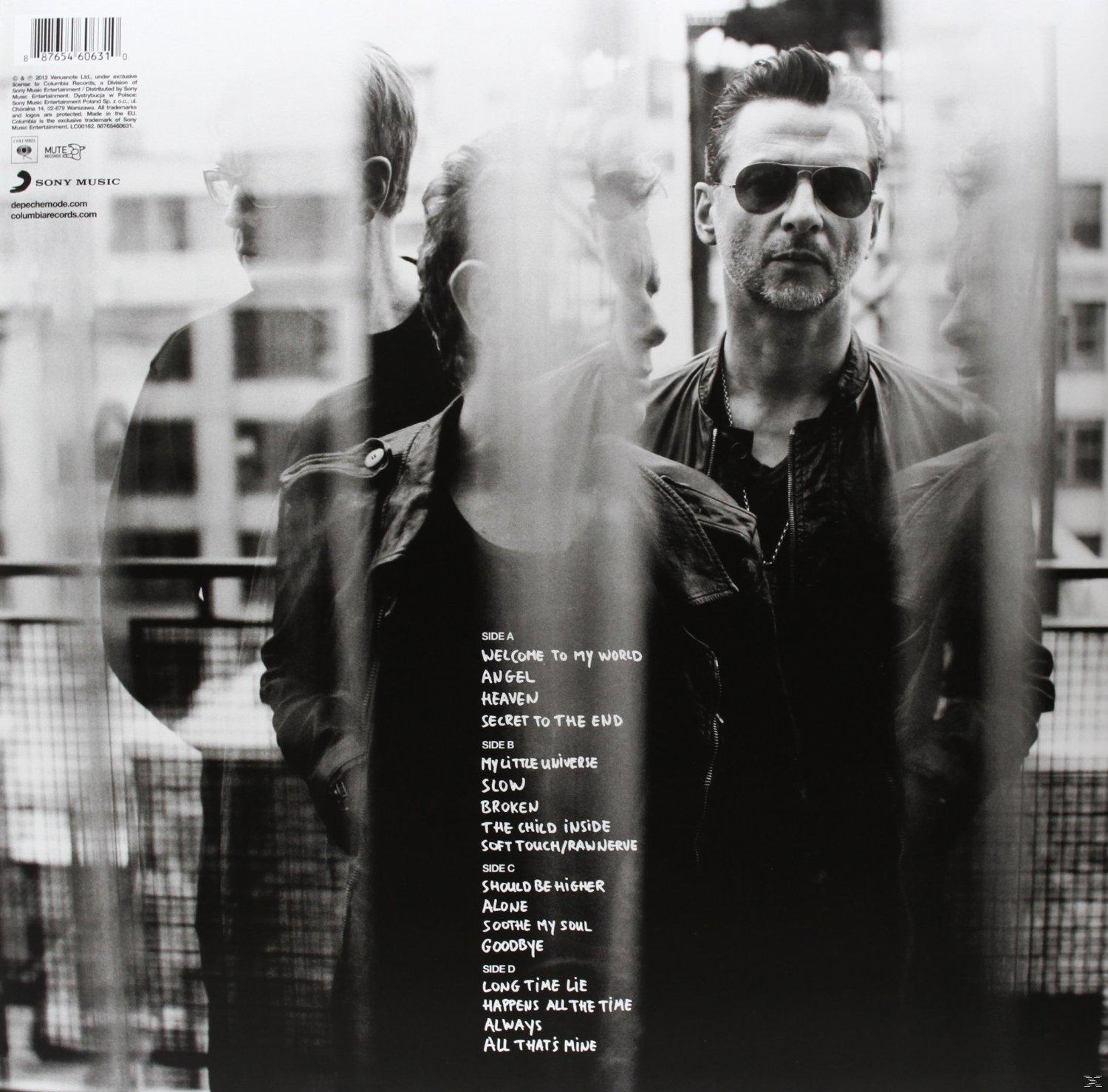 Albumcover, Depeche Mode in Schwarzweiß mit einer Titelliste. Die Rückseite ist unscharf.
