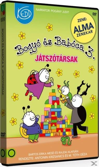 DVD borító rajzfilmfigurákkal. Katicabogár, csiga és más figurák zöld háttéren, szöveggel.